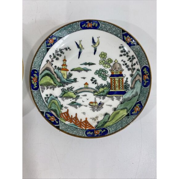 Staffordshire fine bone China Chinese Willow (2) Saucer plates (1) Demitasse Cup - Picture 3 of 7